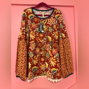 Matilda Jane Vibrant Flower Tunic Blouse Size 14, NWT